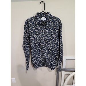 Old Navy Slim FIT Oxford Mens XL floral print button down shirt blue